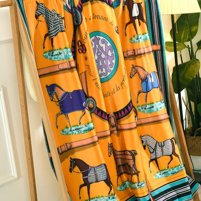 91家纺网 家纺一手货源 找家纺 爵仕家纺 2023新款羊羔绒毯宫廷风骏马系列 十骏马黄