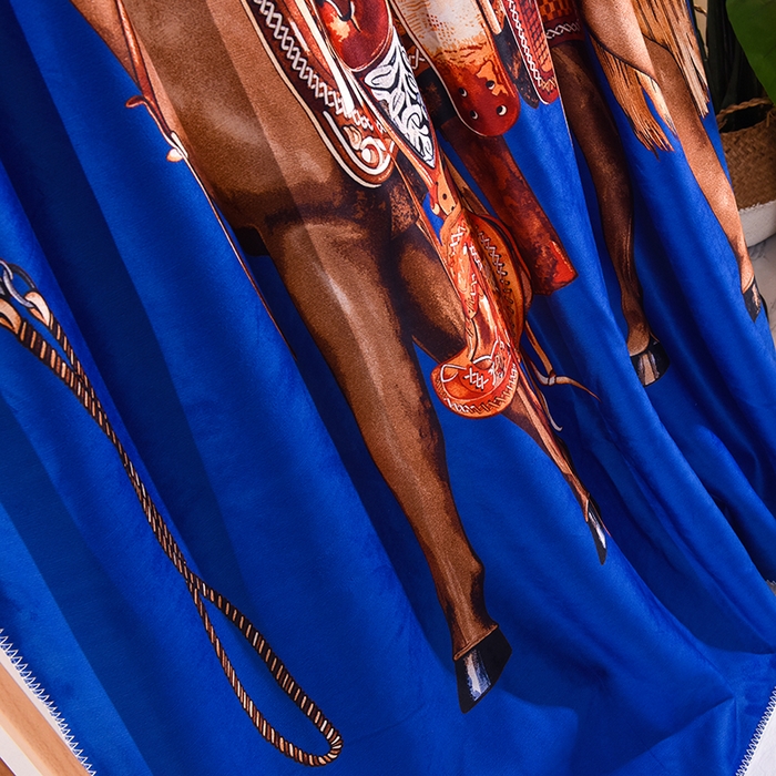 91家纺网 家纺一手货源 找家纺 爵仕家纺 2023新款羊羔绒毯宫廷风骏马系列 蓝马