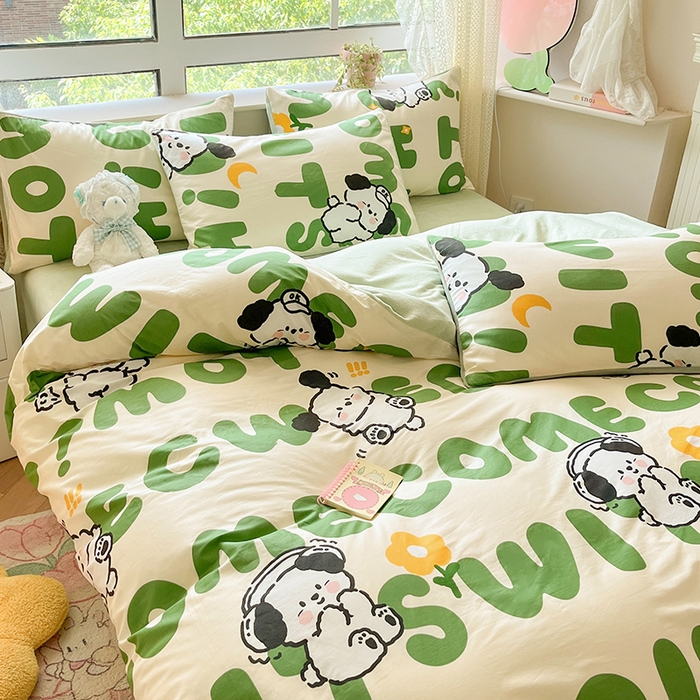 91家纺网 家纺一手货源 找家纺 麦伦家居 2023新款秋冬多功能床品全棉加牛奶绒单被套 屁屁狗