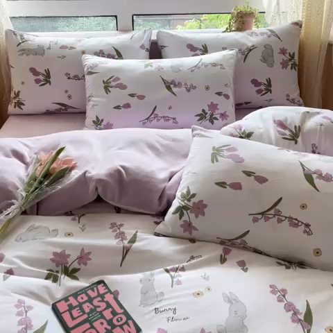 91家纺网 家纺一手货源 找家纺 麦伦家居 2023新款秋冬多功能床品全棉加牛奶绒单被套 紫铃花