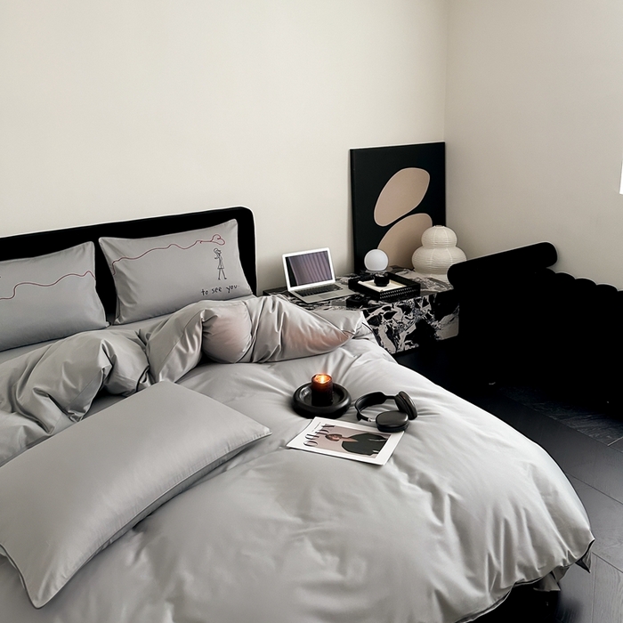 91家纺网 家纺一手货源 找家纺 时年 2023新款100支双股澳棉刺绣款四件套 遇见-灰