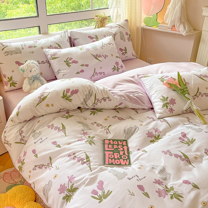 91家纺网 家纺一手货源 找家纺 麦伦家居 2023新款秋冬多功能床品全棉加牛奶绒单被套 紫铃花