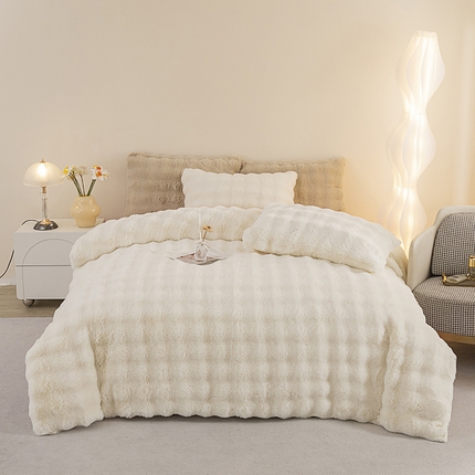 新月家纺（锦威郎） 2023新款AB面泡泡兔兔绒皮草四件套 奶昔白