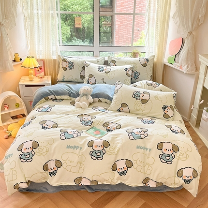 麦伦家居 2023新款秋冬多功能床品全棉加牛奶绒单被套 哈皮狗