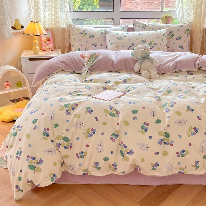 91家纺网 家纺一手货源 找家纺 麦伦家居 2023新款秋冬多功能床品全棉加牛奶绒单被套 北野花雾