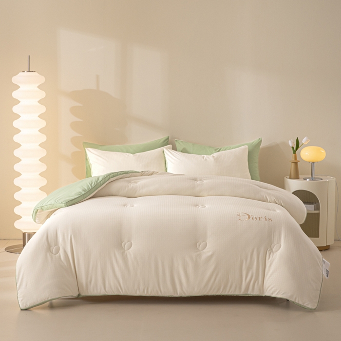 91家纺网 家纺一手货源 找家纺 荔禾家居 2023新款千鸟格提花刺绣款大豆被冬被被子被芯 嫩草绿