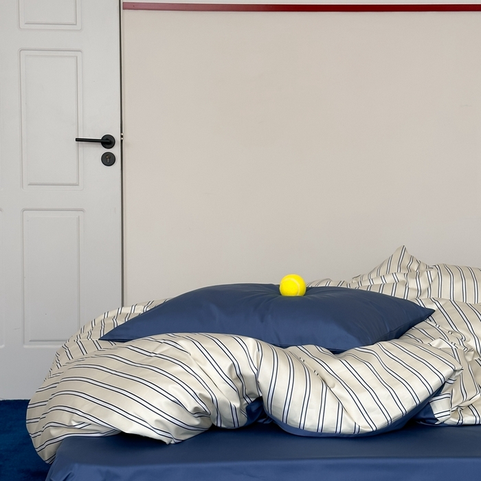 91家纺网 家纺一手货源 找家纺 时年 2023新款100支数码印花条纹四件套 复古米月