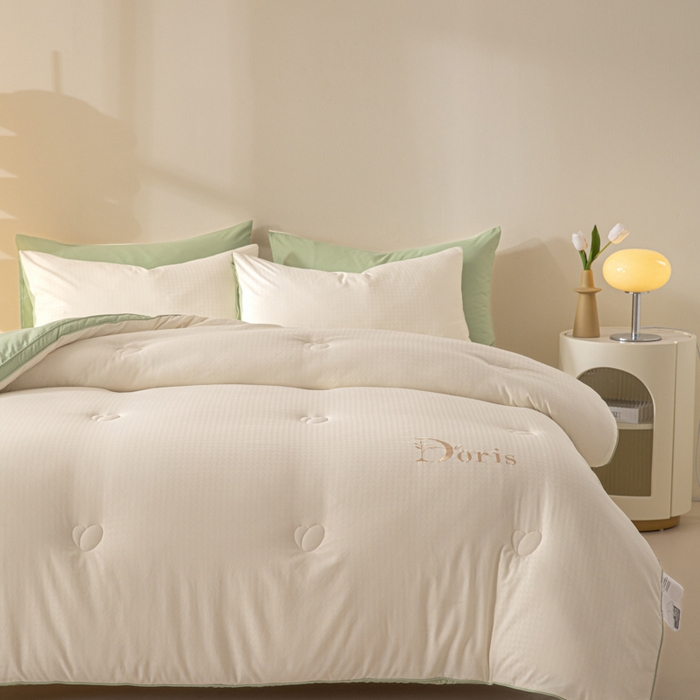 91家纺网 家纺一手货源 找家纺 荔禾家居 2023新款千鸟格提花刺绣款大豆被冬被被子被芯 嫩草绿