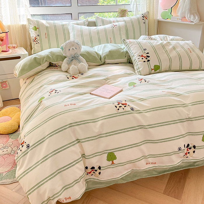 91家纺网 家纺一手货源 找家纺 麦伦家居 2023新款秋冬多功能床品全棉加牛奶绒单被套 调皮汪