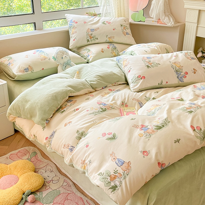 91家纺网 家纺一手货源 找家纺 麦伦家居 2023新款秋冬多功能床品全棉加牛奶绒单被套 蘑菇屋