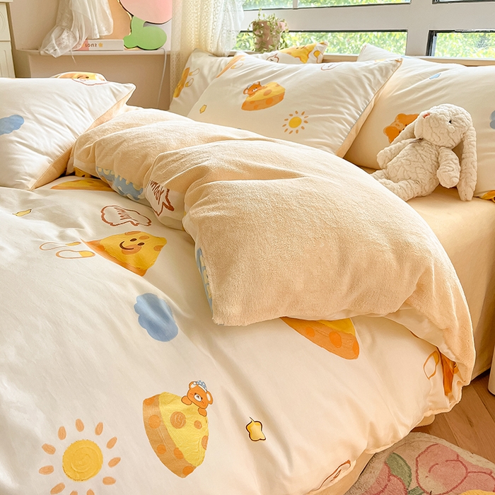 91家纺网 家纺一手货源 找家纺 麦伦家居 2023新款秋冬多功能床品全棉加牛奶绒单被套 芝士奶酪