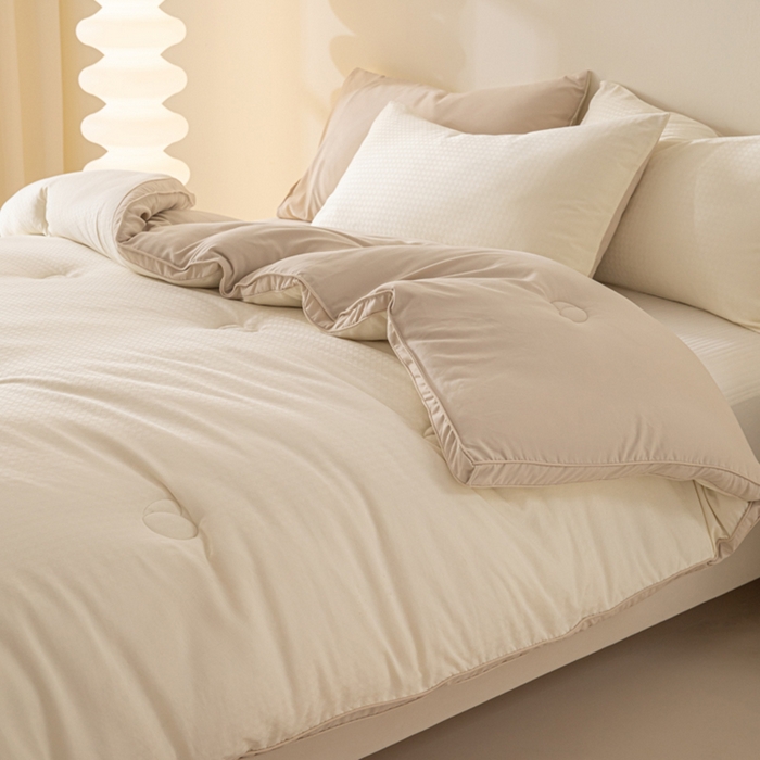 91家纺网 家纺一手货源 找家纺 荔禾家居 2023新款千鸟格提花刺绣款大豆被冬被被子被芯 明茶咖