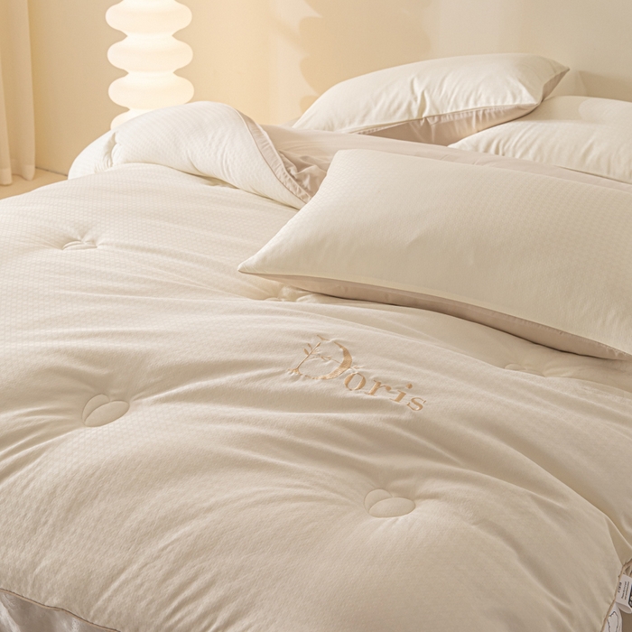 91家纺网 家纺一手货源 找家纺 荔禾家居 2023新款千鸟格提花刺绣款大豆被冬被被子被芯 明茶咖