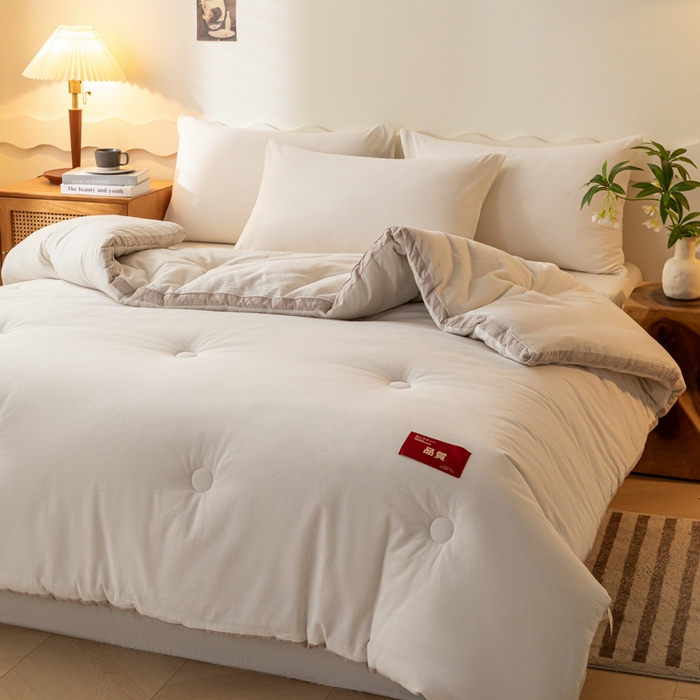 91家纺网 家纺一手货源 找家纺 荔禾家居 2023新款A类无印贴标款大豆冬被被子被芯 象牙白