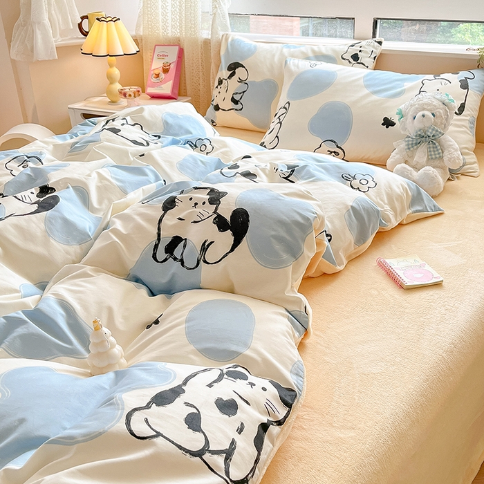 91家纺网 家纺一手货源 找家纺 麦伦家居 2023新款秋冬多功能床品全棉加牛奶绒单被套 斑点猫