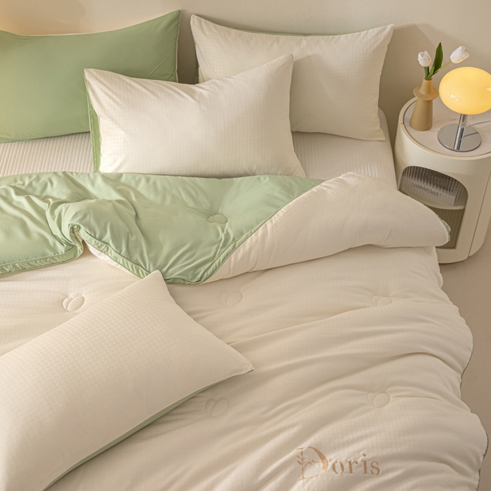 91家纺网 家纺一手货源 找家纺 荔禾家居 2023新款千鸟格提花刺绣款大豆被冬被被子被芯 嫩草绿