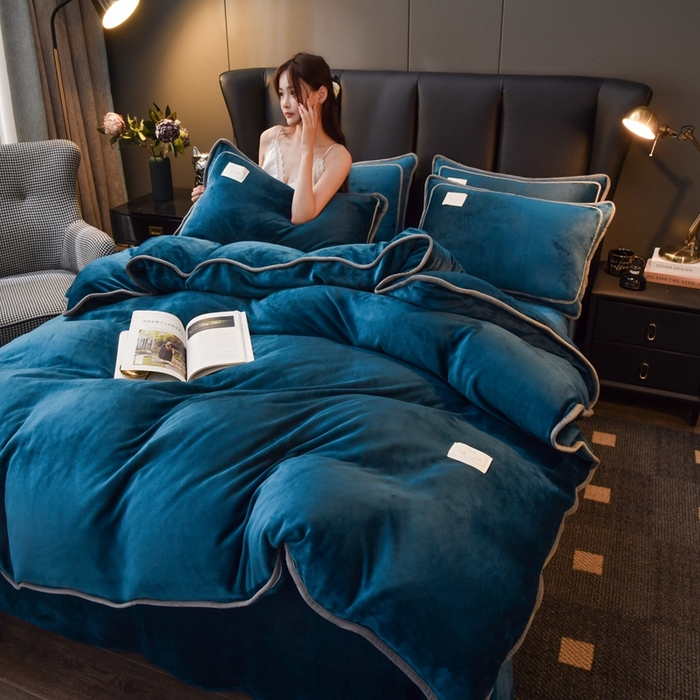 91家纺网 家纺一手货源 找家纺 （总）啊雅家居 2026新款纯色包边双面牛奶绒四件套