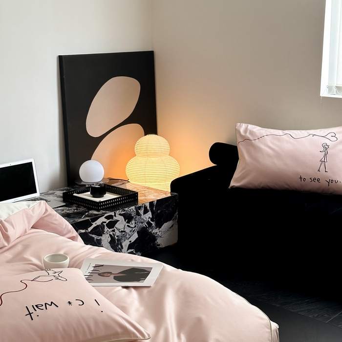 91家纺网 家纺一手货源 找家纺 时年 2023新款100支双股澳棉刺绣款四件套 遇见-粉