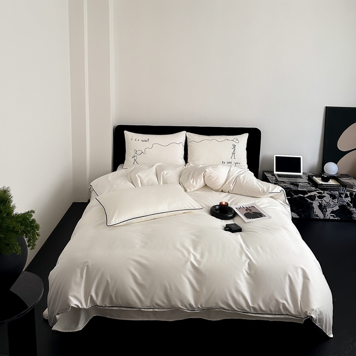 91家纺网 家纺一手货源 找家纺 时年 2023新款100支双股澳棉刺绣款四件套 遇见-白