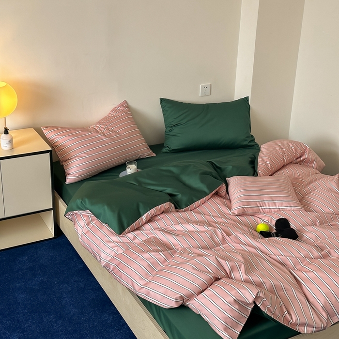 91家纺网 家纺一手货源 找家纺 （总）时年 2023新款100支数码印花条纹四件套