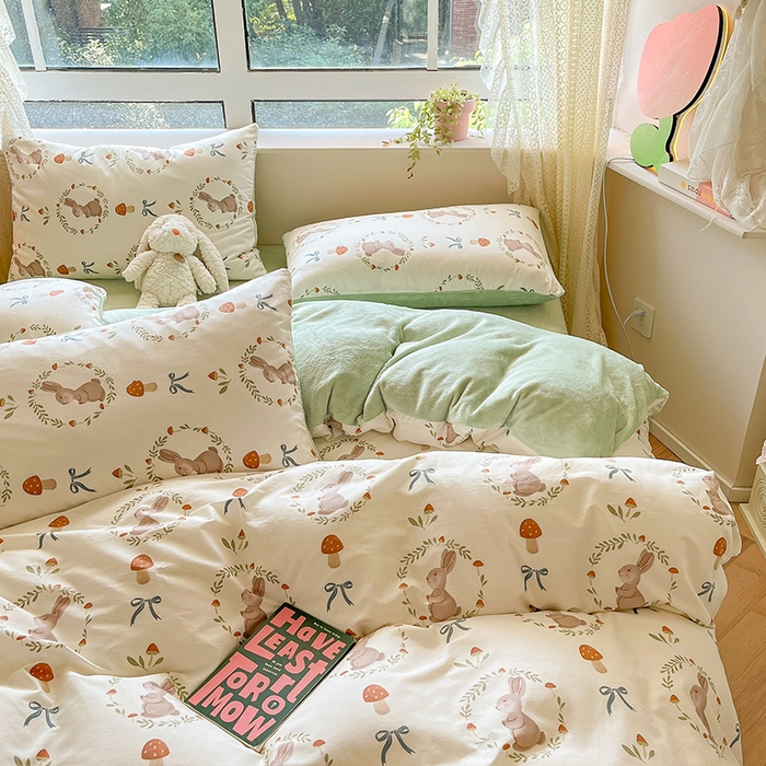 91家纺网 家纺一手货源 找家纺 麦伦家居 2023新款秋冬多功能床品全棉加牛奶绒单被套 彼菲兔