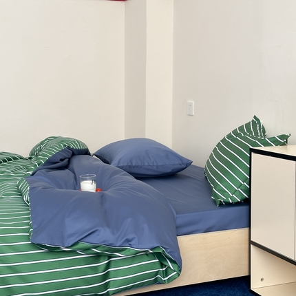 时年 2023新款100支数码印花条纹四件套 复古墨绿