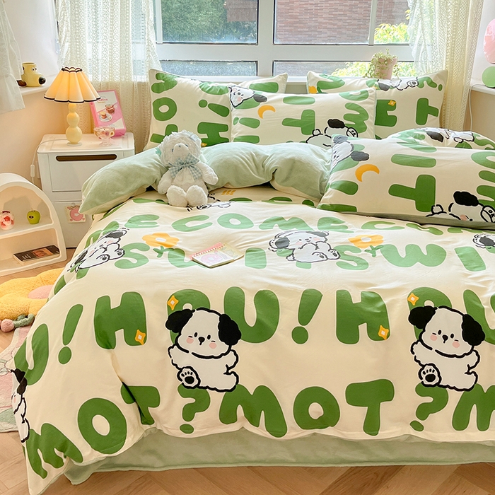 91家纺网 家纺一手货源 找家纺 麦伦家居 2023新款秋冬多功能床品全棉加牛奶绒单被套 屁屁狗