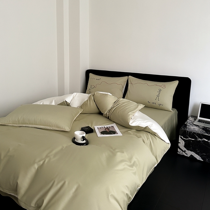 91家纺网 家纺一手货源 找家纺 时年 2023新款100支双股澳棉刺绣款四件套 遇见-绿