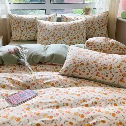 91家纺网 家纺一手货源 找家纺 麦伦家居 2023新款秋冬多功能床品全棉加牛奶绒单被套 南瓜花园