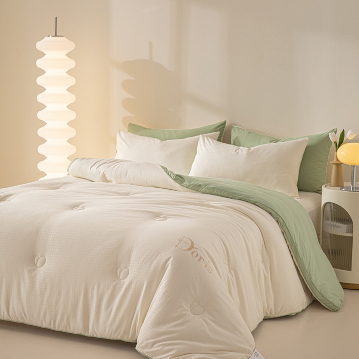 91家纺网 家纺一手货源 找家纺 荔禾家居 2023新款千鸟格提花刺绣款大豆被冬被被子被芯 嫩草绿