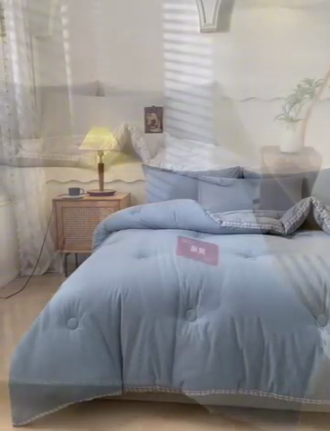 91家纺网 家纺一手货源 找家纺 荔禾家居 2023新款A类无印贴标款大豆冬被被子被芯 云水蓝