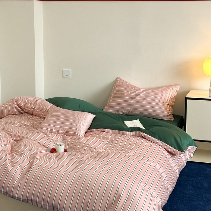 91家纺网 家纺一手货源 找家纺 （总）时年 2023新款100支数码印花条纹四件套