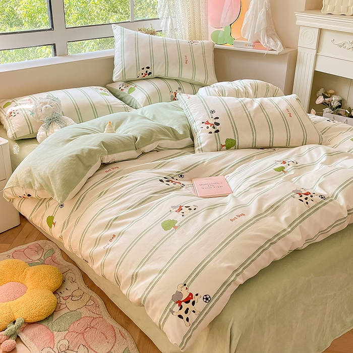 91家纺网 家纺一手货源 找家纺 麦伦家居 2023新款秋冬多功能床品全棉加牛奶绒单被套 调皮汪