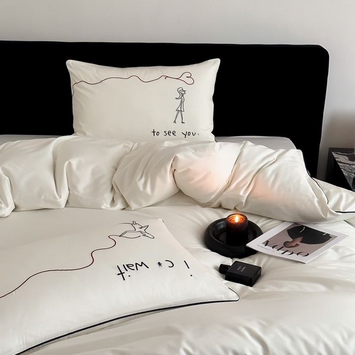 91家纺网 家纺一手货源 找家纺 时年 2023新款100支双股澳棉刺绣款四件套 遇见-白