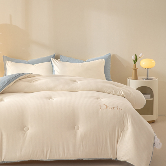 91家纺网 家纺一手货源 找家纺 荔禾家居 2023新款千鸟格提花刺绣款大豆被冬被被子被芯 星海蓝