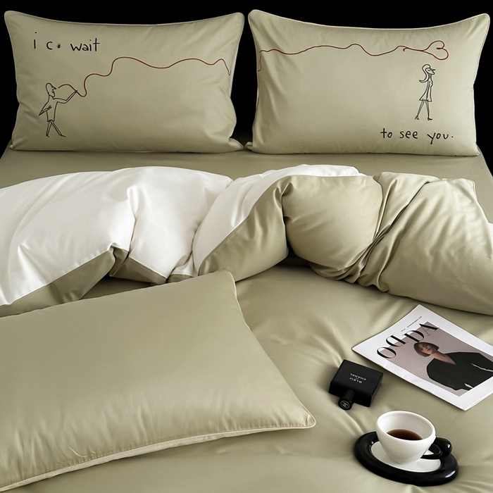 91家纺网 家纺一手货源 找家纺 时年 2023新款100支双股澳棉刺绣款四件套 遇见-绿