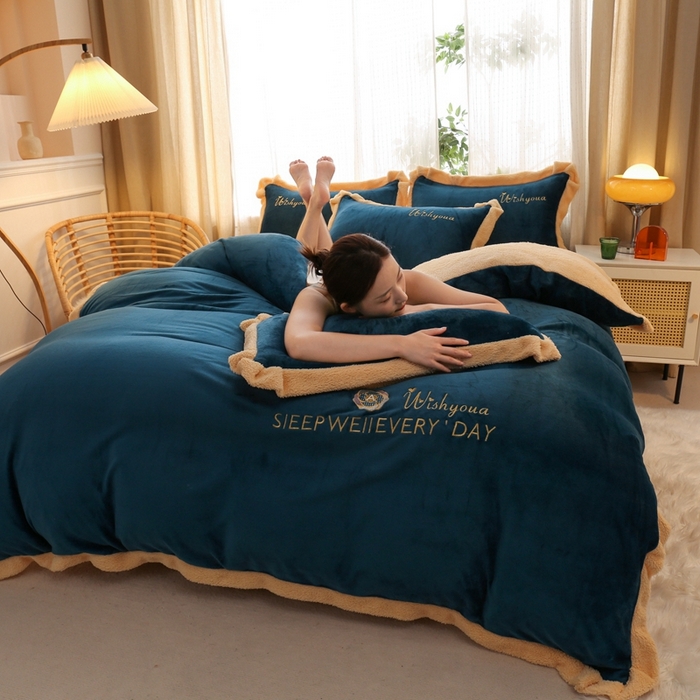 91家纺网 家纺一手货源 找家纺 （总）啊雅家居 2026新款绣花牛奶绒加羊羔绒四件套