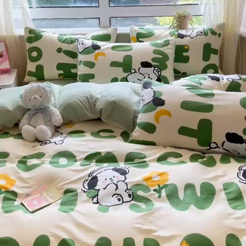 91家纺网 家纺一手货源 找家纺 麦伦家居 2023新款秋冬多功能床品全棉加牛奶绒单被套 屁屁狗