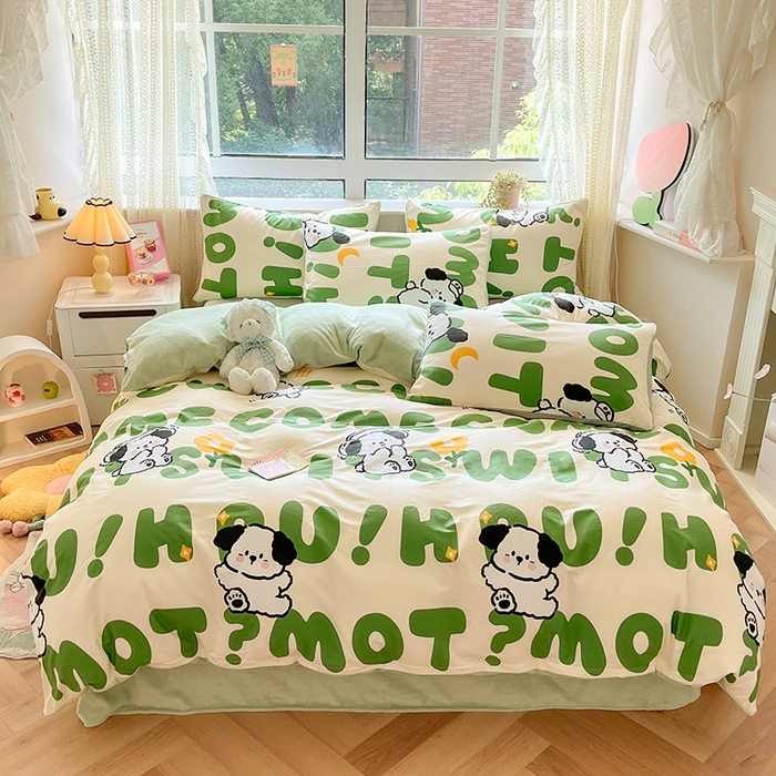 91家纺网 家纺一手货源 找家纺 麦伦家居 2023新款秋冬多功能床品全棉加牛奶绒单被套 屁屁狗