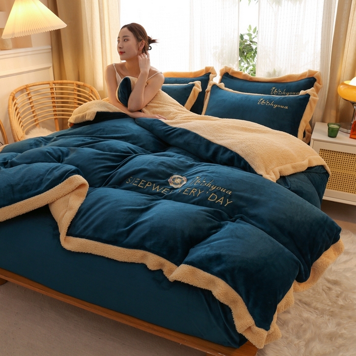 91家纺网 家纺一手货源 找家纺 （总）啊雅家居 2026新款绣花牛奶绒加羊羔绒四件套