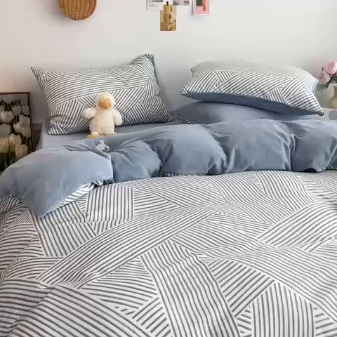 91家纺网 家纺一手货源 找家纺 麦伦家居 2023新款秋冬多功能床品全棉加牛奶绒单被套 律动灰绿-棉绒