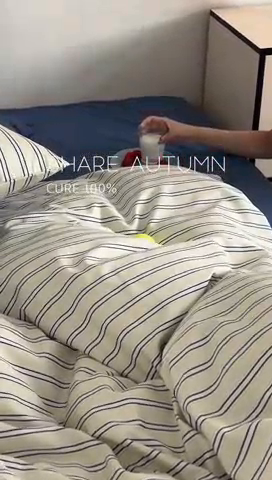 91家纺网 家纺一手货源 找家纺 时年 2023新款100支数码印花条纹四件套 复古米月