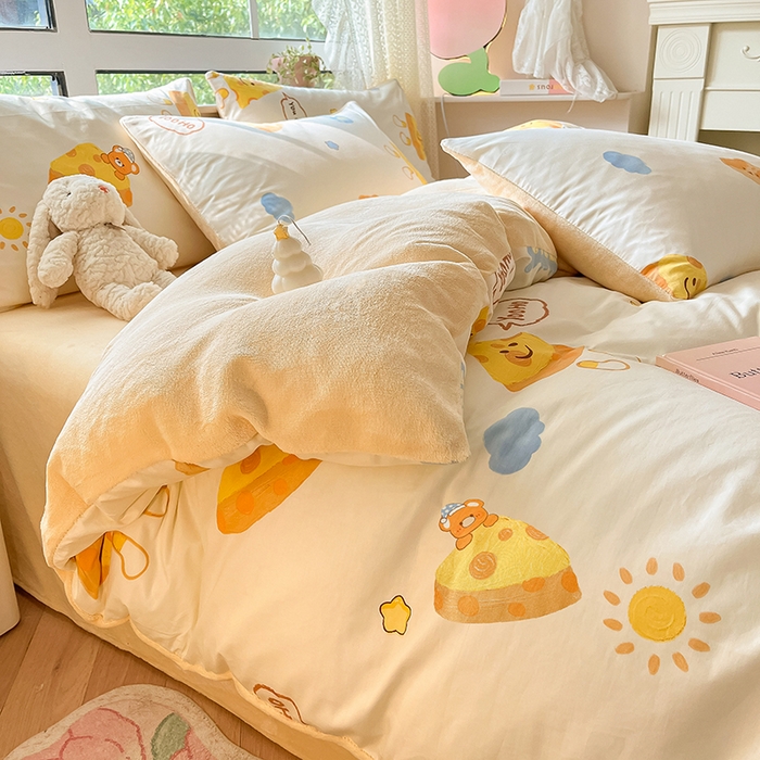 91家纺网 家纺一手货源 找家纺 麦伦家居 2023新款秋冬多功能床品全棉加牛奶绒单被套 芝士奶酪