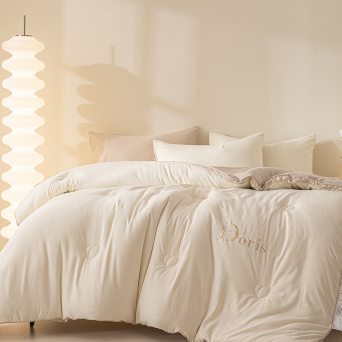 91家纺网 家纺一手货源 找家纺 荔禾家居 2023新款千鸟格提花刺绣款大豆被冬被被子被芯 明茶咖