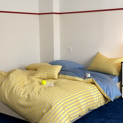 91家纺网 家纺一手货源 找家纺 （总）时年 2023新款100支数码印花条纹四件套