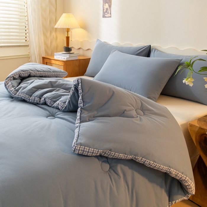 91家纺网 家纺一手货源 找家纺 荔禾家居 2023新款A类无印贴标款大豆冬被被子被芯 云水蓝