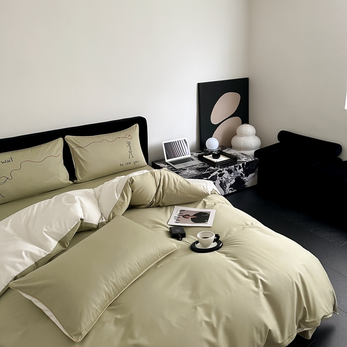 91家纺网 家纺一手货源 找家纺 时年 2023新款100支双股澳棉刺绣款四件套 遇见-绿