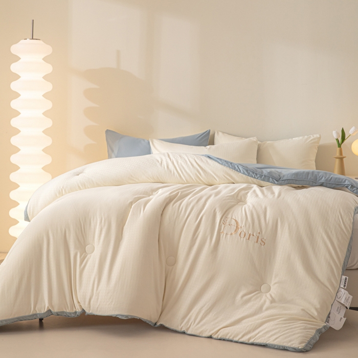 91家纺网 家纺一手货源 找家纺 荔禾家居 2023新款千鸟格提花刺绣款大豆被冬被被子被芯 星海蓝