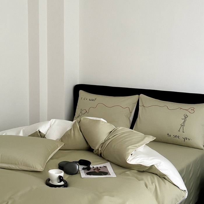 91家纺网 家纺一手货源 找家纺 时年 2023新款100支双股澳棉刺绣款四件套 遇见-绿