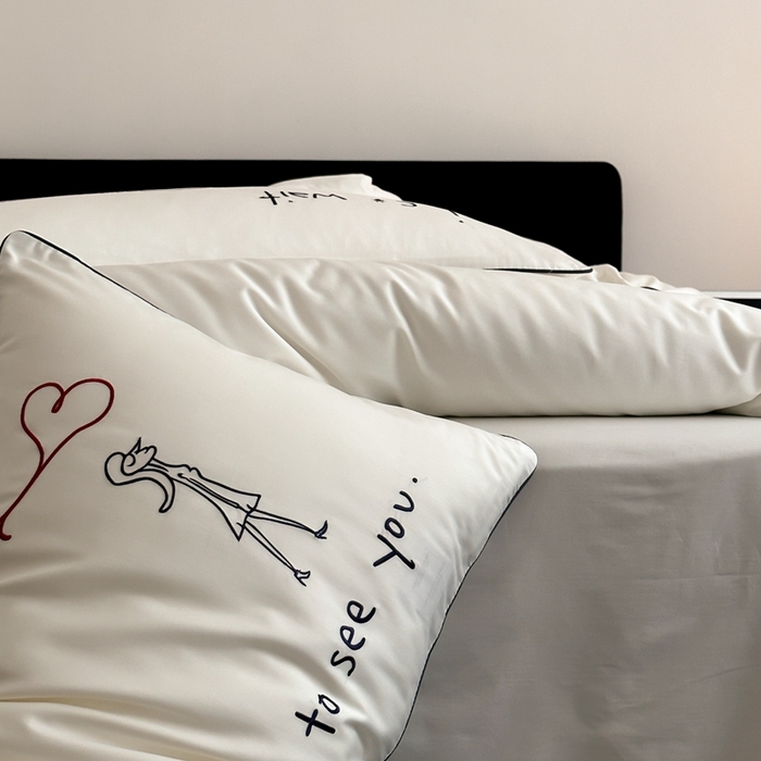 91家纺网 家纺一手货源 找家纺 时年 2023新款100支双股澳棉刺绣款四件套 遇见-白